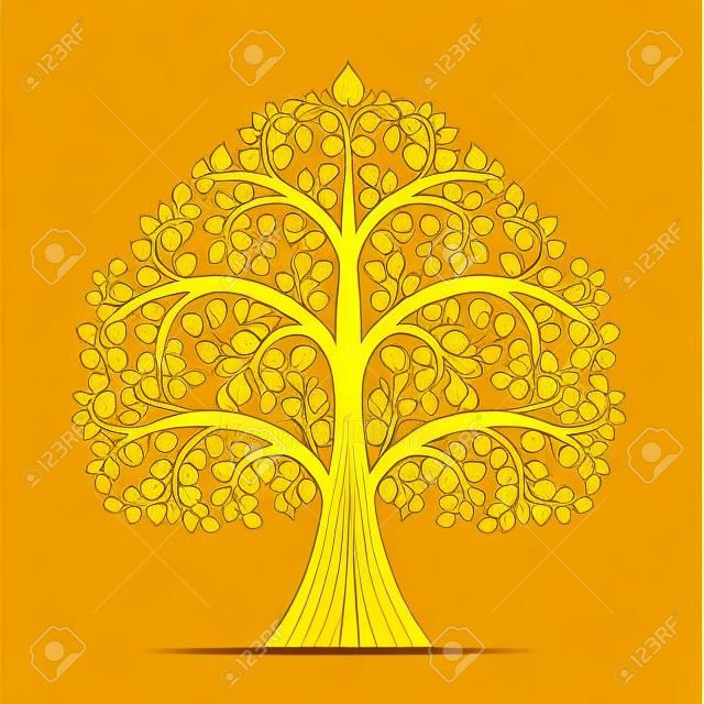 Złote drzewo bodhi. Drzewo tradycji tajski, ilustracji wektorowych