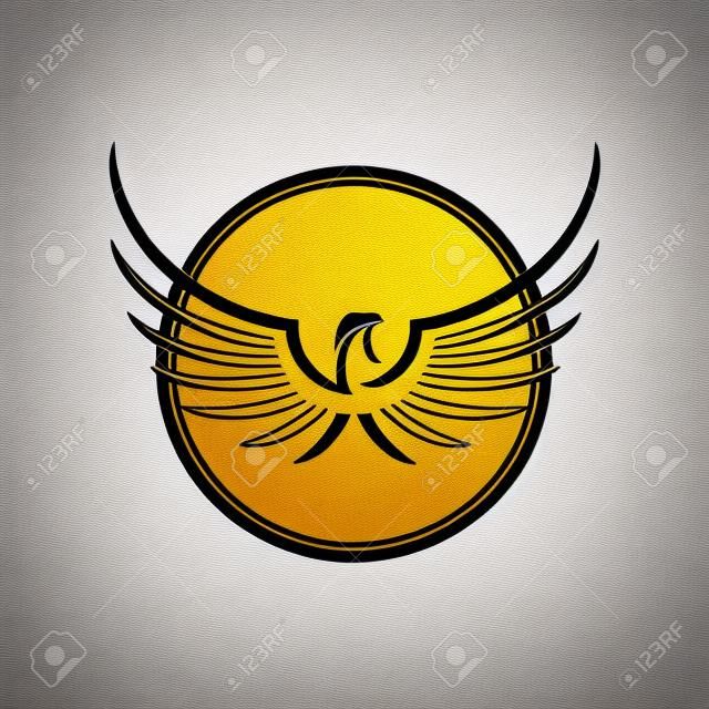 Aigle Logo Icône Template Design. Vectoriel. Aigle Logo Icon Design. Aigle stylisé déploie ses ailes. Couleur or et d'argent sur le fond sombre.