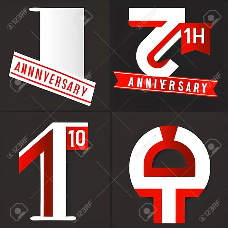 El conjunto de signos aniversario 10º. El conjunto de signos 10º aniversario en diferentes estilos. Los elementos de diseño. Stock vector.