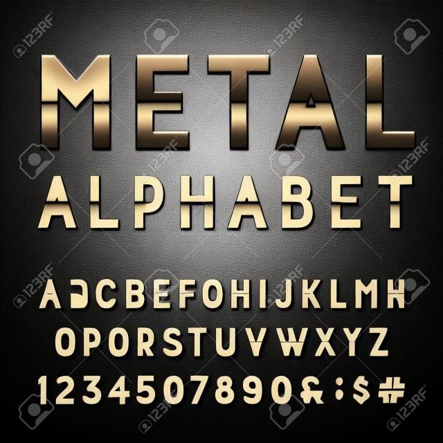 Metales alfabeto vector de fuente. Escriba letras, números y signos de puntuación. Cartas de efecto de cromo sobre fondo oscuro. Vector tipografía para los títulos, carteles, etc.