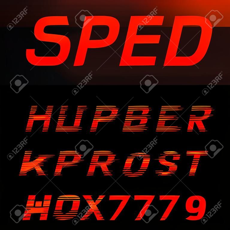 Snelheid alfabet vector lettertype. Motion effect letters, cijfers en symbolen. Vector typeset voor krantenkoppen, posters etc.