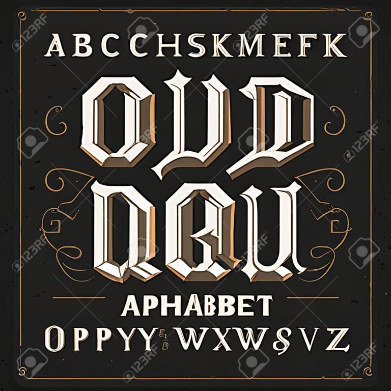 Old alphabet vector font. Type letters on a distressed background. Vintage vector typeface for labels, headlines, posters etc.