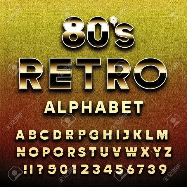 80er Jahre Retro-Alphabet-Vektor-Schriftart. Metallic-Effekt glänzenden Buchstaben und Zahlen. Vector Typographie für Flyer, Schlagzeilen, Plakate etc.