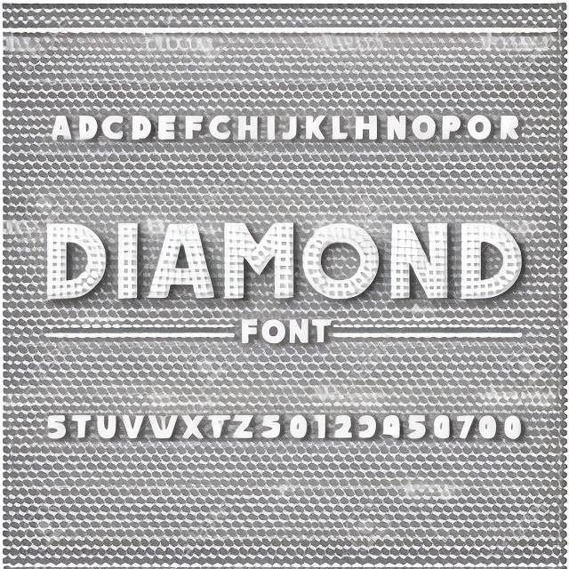 Diamond alphabet font. Brilliant letters and numbers. Stock vector typography for your design.