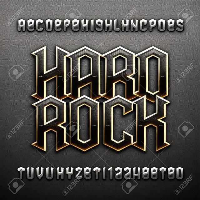 Hard rock palavra e alfabeto com fonte de efeito de metal