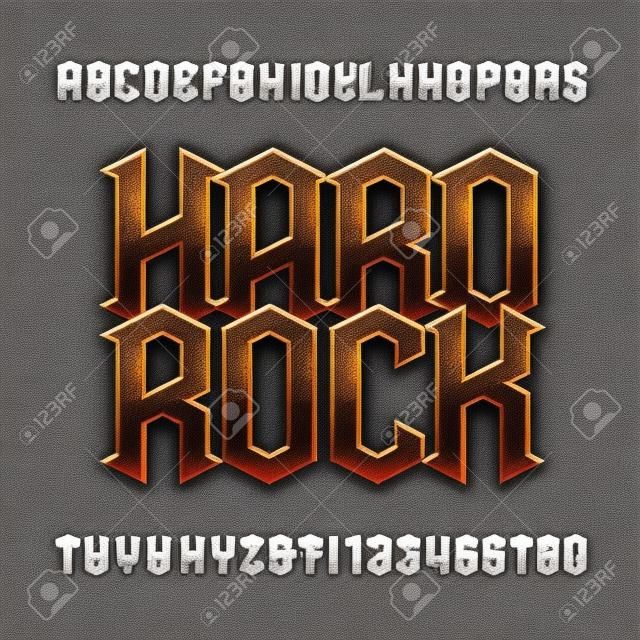 Hard rock word and alphabet with Metal effect font