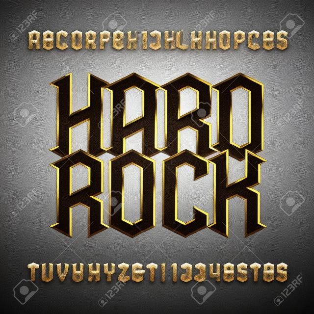 Hard rock palavra e alfabeto com fonte de efeito de metal