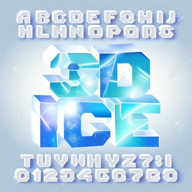 Police de l'alphabet de glace 3D. Lettres et chiffres gelés. Police vectorielle stock pour votre conception de typographie.