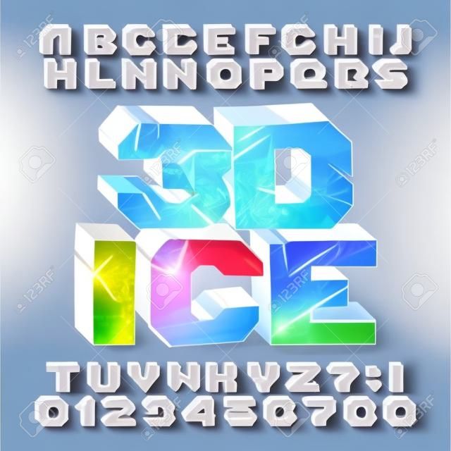 3Dアイスアルファベットフォント。凍結された文字と数字。文字体裁のデザインのためのストック ベクトル書体。