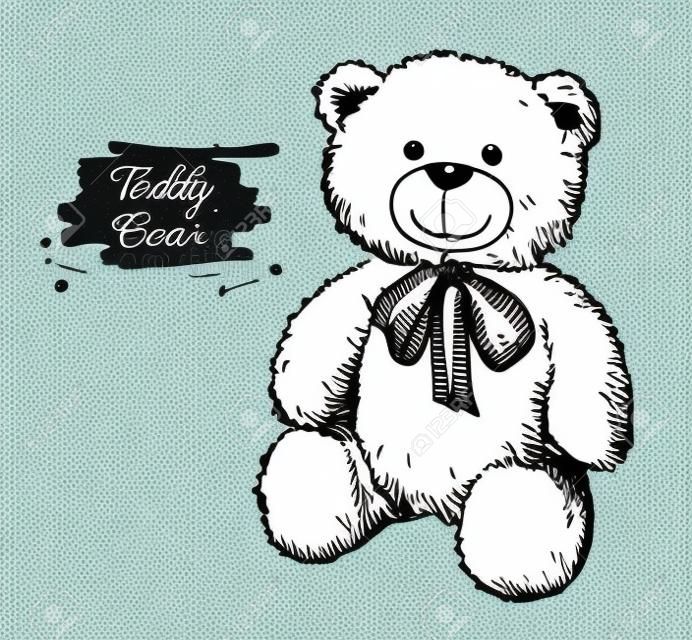 Vector dessiné à la main ours illustration. jouet cadeau pour le jour, anniversaire, noël, vacances de Valentine.