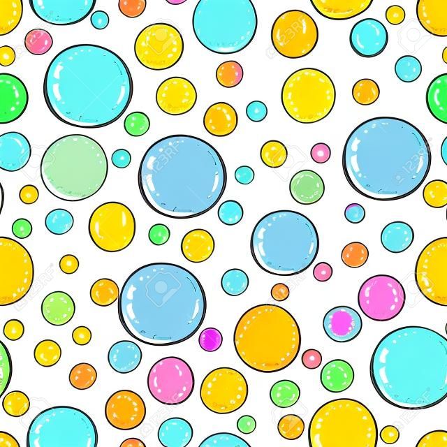 Seamless soap bubbles pattern. Vector hand drawn background. Cleaning or bodycare wallpaper
