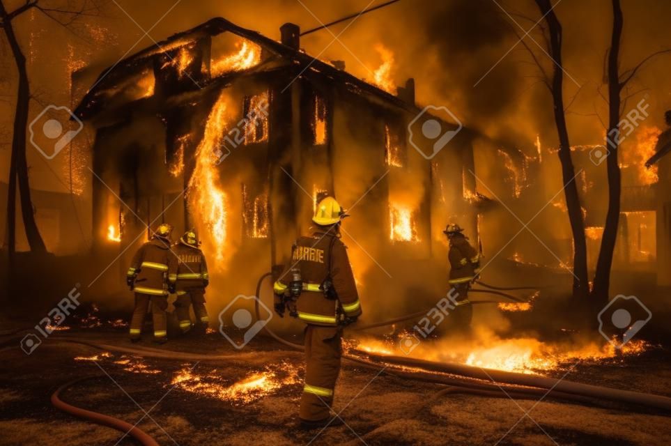 Los bomberos extinguen un incendio en una casa de madera de dos pisos