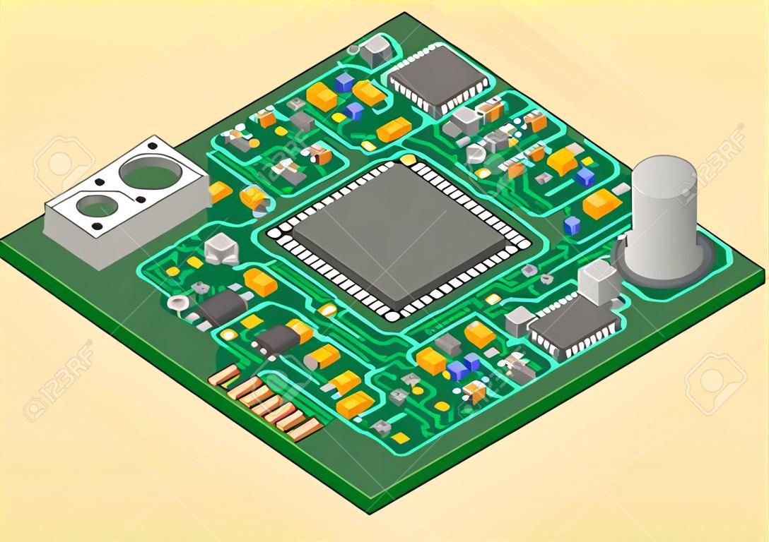 Vector tecnología de montaje superficial placa de circuito impreso isométrica