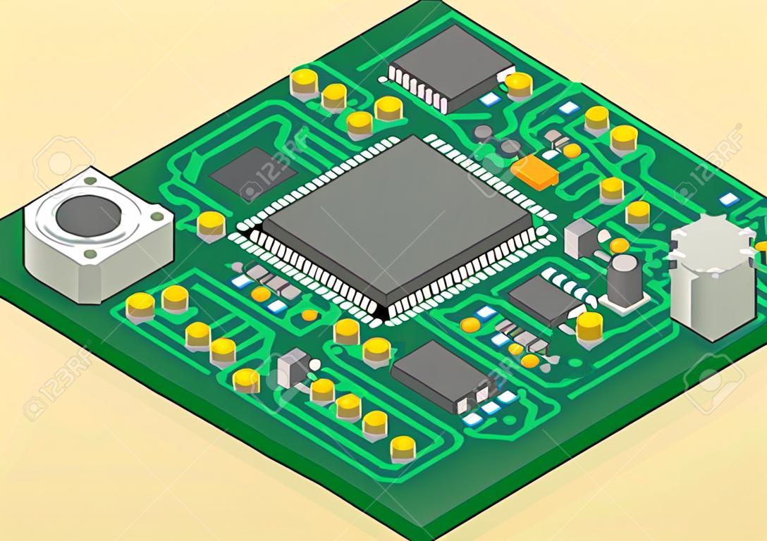 Vector tecnología de montaje superficial placa de circuito impreso isométrica