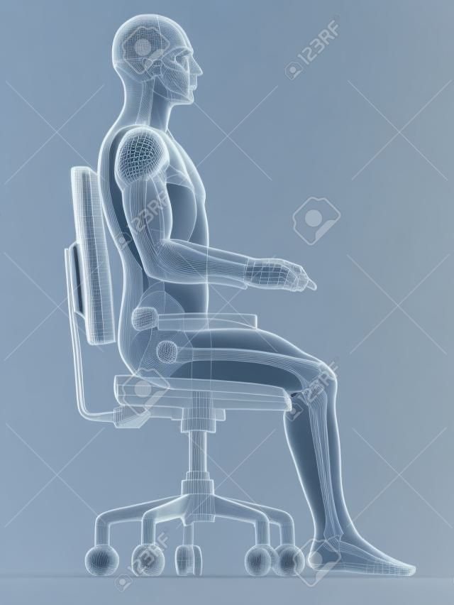Doğru oturuş pozisyonu - 3d tıbbi illüstrasyon render