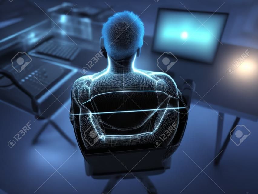 3d rendered illustration of a man working on a pc - painful muscles