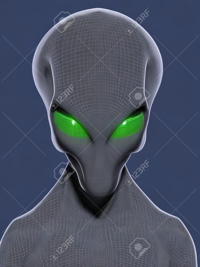 회색 외계인의 3d 렌더링 된 의학적으로 정확한 그림