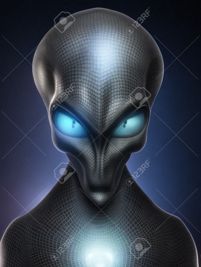 회색 외계인의 3d 렌더링 된 의학적으로 정확한 그림
