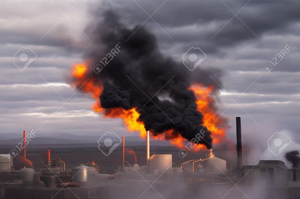 Schornstein-Rohrleitungsrauch der Fabrikschornstein oder Dampf in die Luftverschmutzung