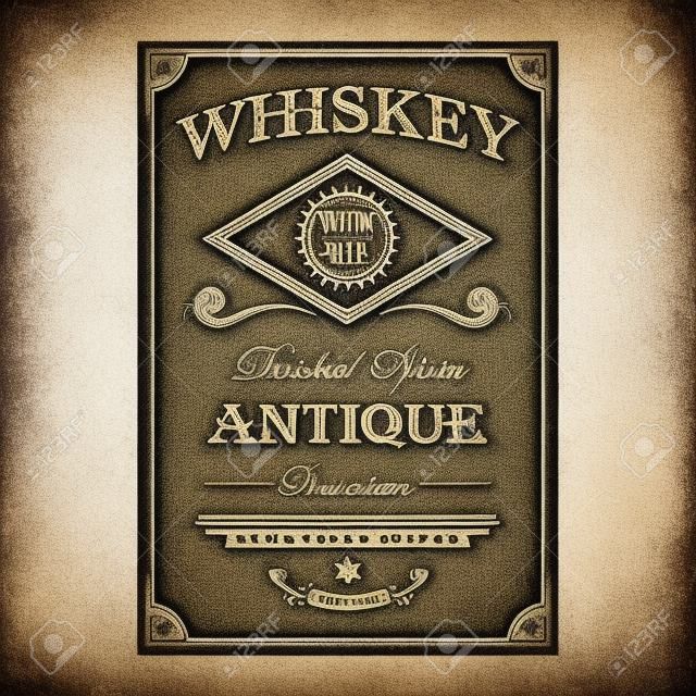 Whiskey Vintage border antique frame engraving western label retro vector illustration