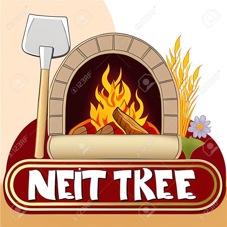 vector illustratie van brandhouten oven met schop en graan