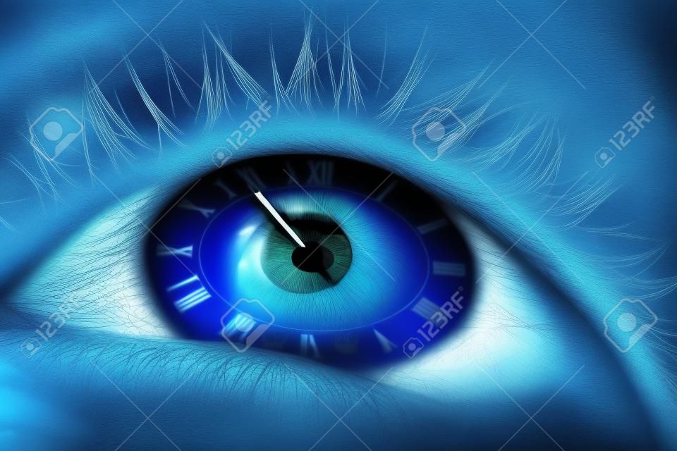 Blau menschliche Auge und Uhr - Life Weitergabe Konzept