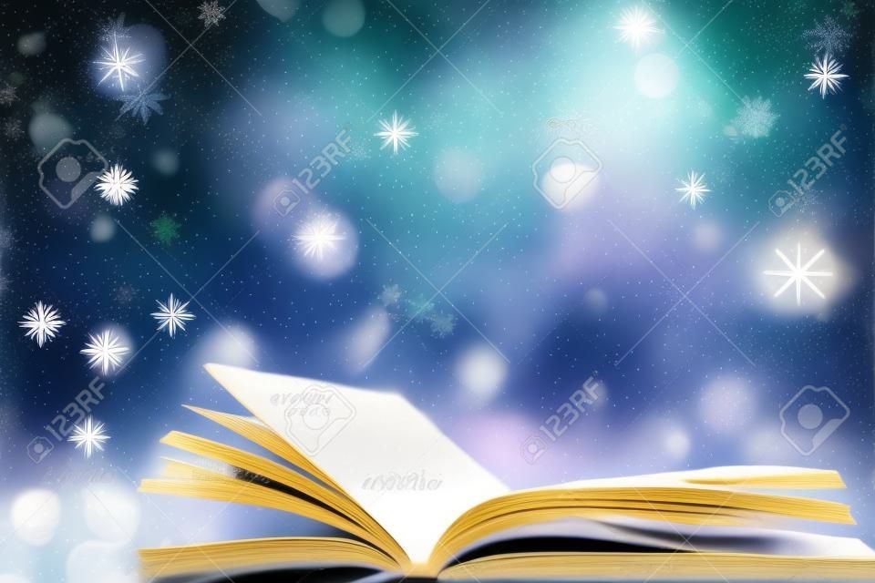 Christmas fairy-tale. Christmas background with magic book