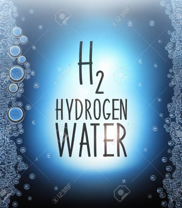 Hydrogen rich water drinking phenomenon as new technology that effects as antioxidant, concept frame background with water bulbs