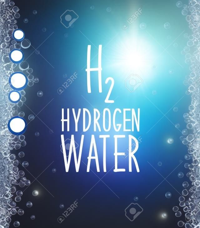 Bogate w wodór zjawisko picia wody jako nowa technologia, która działa jako przeciwutleniacz, tło ramki koncepcji z żarówkami wodnymi