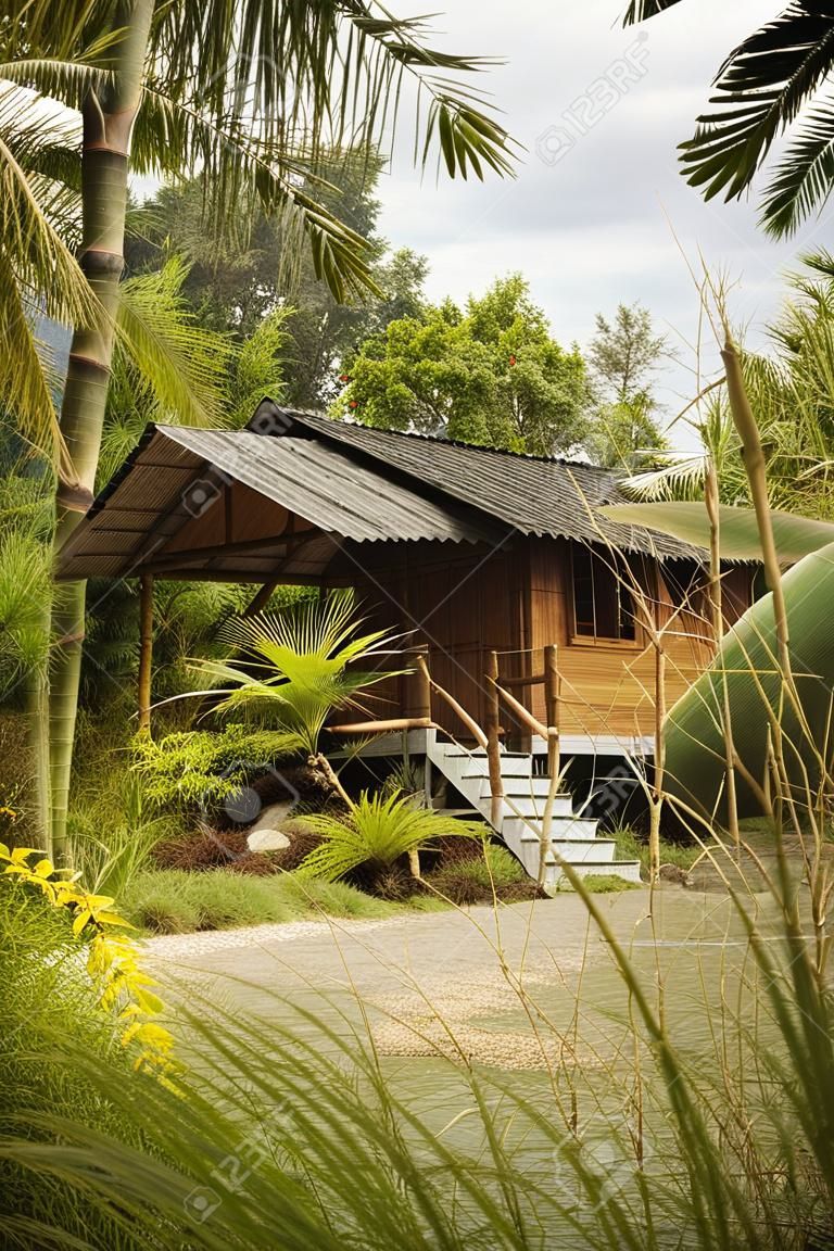 View of nice bamboo hut in summer environment