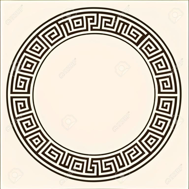 Modello chiave greca, cornice rotonda. antico meandro decorativo, ornamento del bordo greco con motivo geometrico ripetuto. vettore eps10.