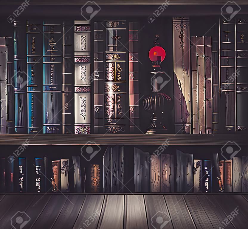 Image floue Beaucoup de vieux livres sur une étagère dans la bibliothèque