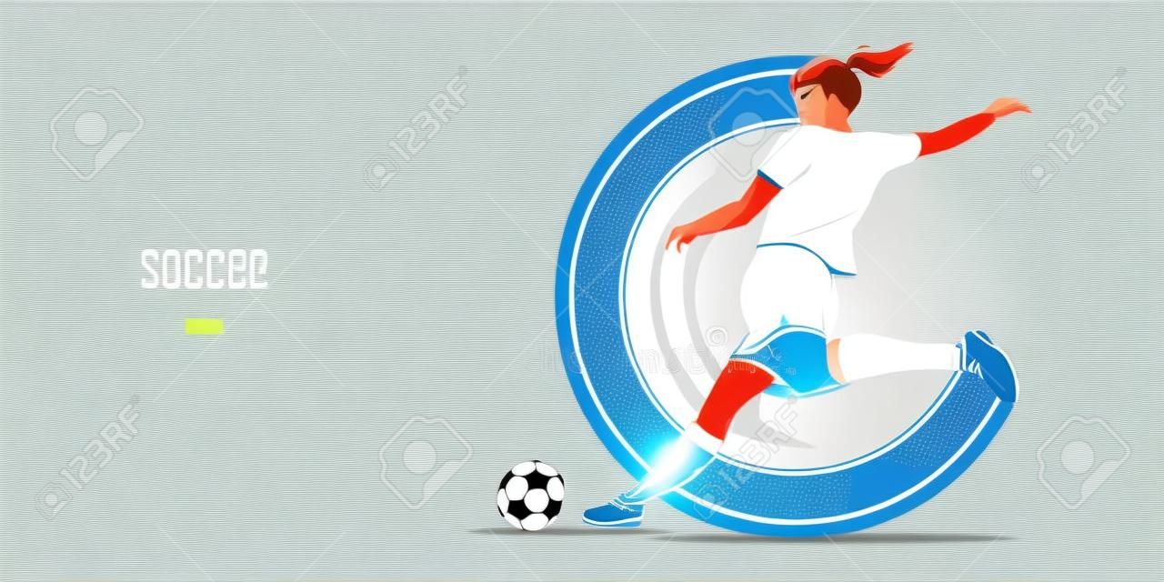 Fußball-Fußballspieler-Frau in Aktion isoliert weißen Hintergrund. Vektor-Illustration