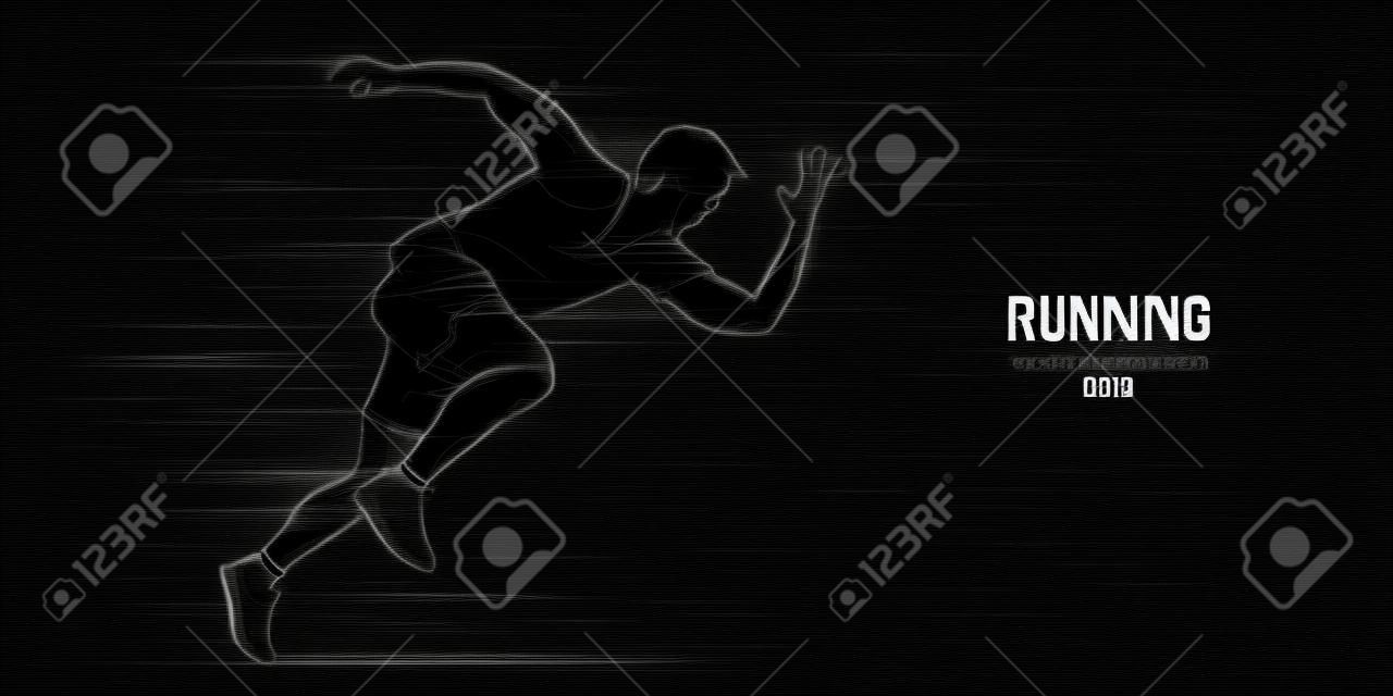 Abstract silhouette of a running athlete on black background. Runner man are running sprint or marathon. vector illustration