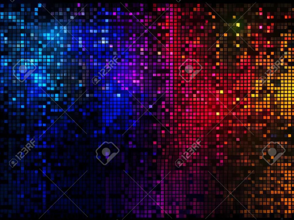 여러 가지 빛깔의 추상 조명 디스코 배경입니다. 정사각형 픽셀 모자이크