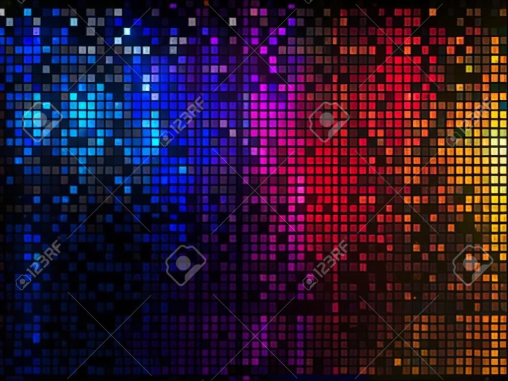 Fondo de discoteca de luces abstracta multicolor. Mosaico de píxeles cuadrados