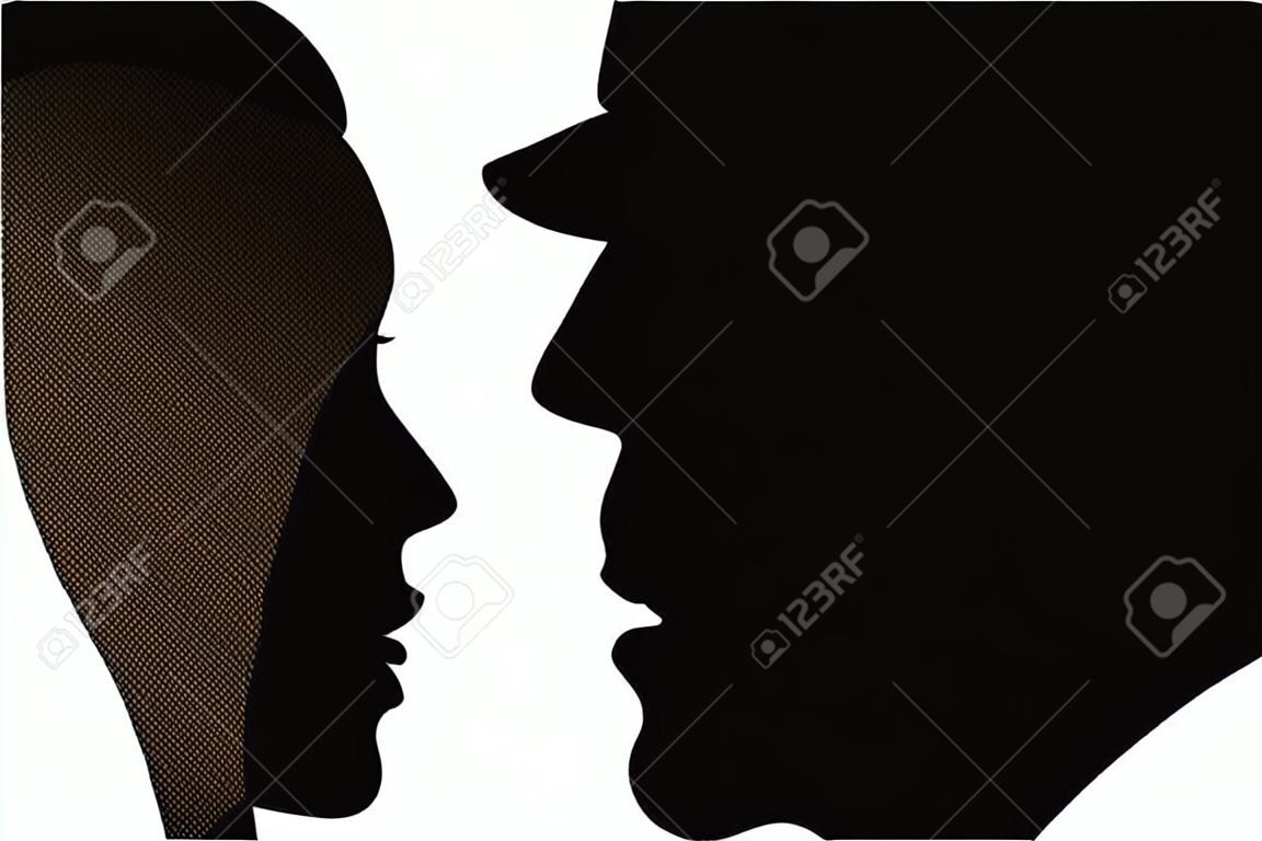 남자와 여자의 얼굴 프로필, 실루엣, 남성 여성 커플