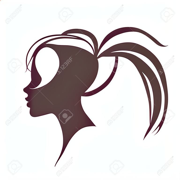 silueta cara de la mujer. niña de la cabeza. silueta de perfil de la cara bastante femenina con la cola del pelo