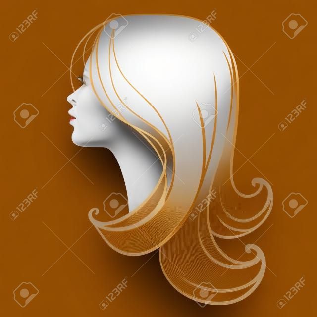 女人脸上的剪影，白色背景，美丽的金发碧眼的年轻女人