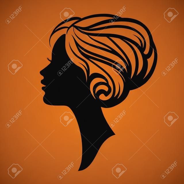 Silhueta de rosto de mulher. Cabeça feminina com penteado elegante