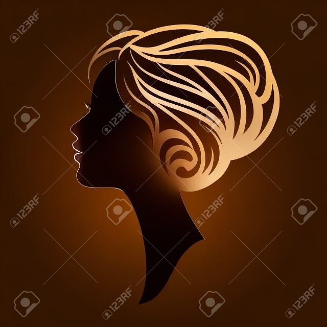 Vrouw gezicht silhouet. Vrouwelijk hoofd met stijlvol kapsel