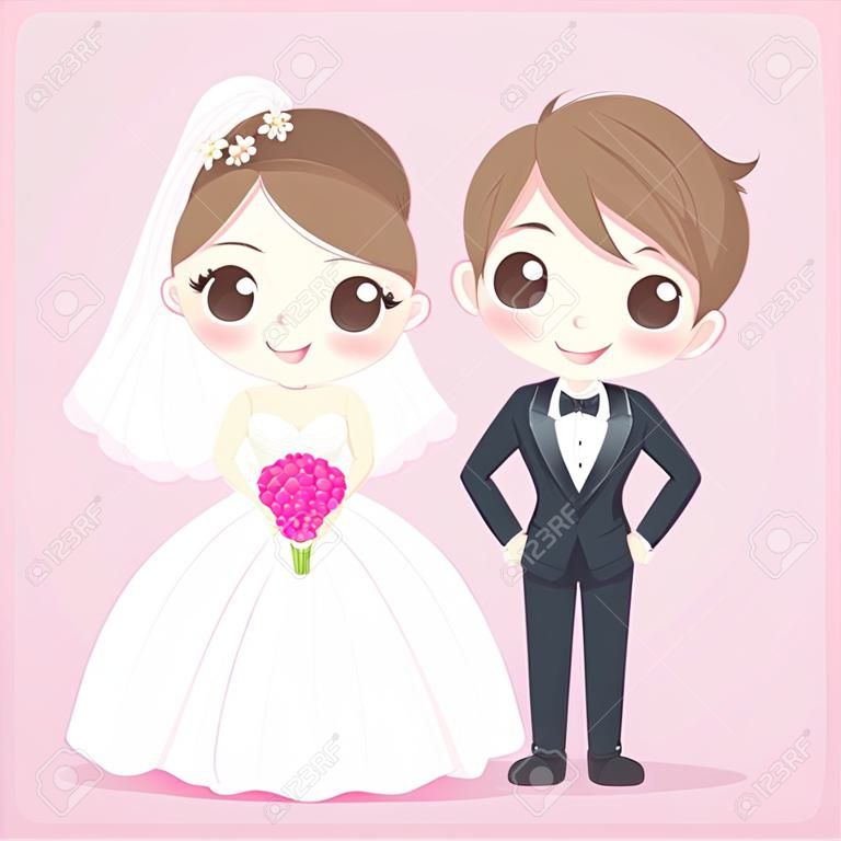 Ilustracja kreskówka małżeństwa na różowym tle