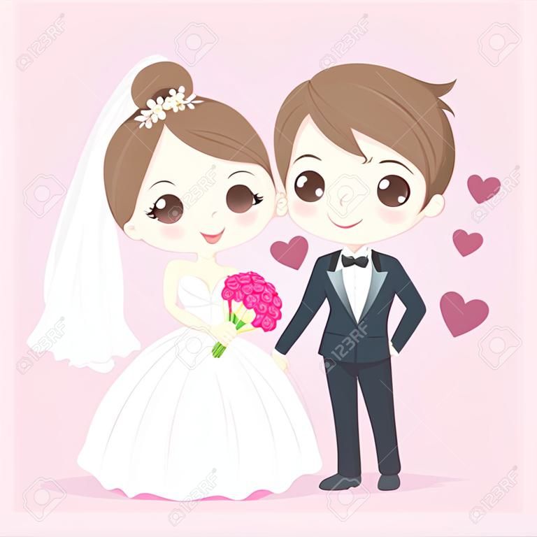 Ilustração de desenho animado bonito do casal no fundo rosa