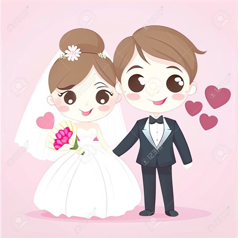 粉色背景下的夫妻卡通插画