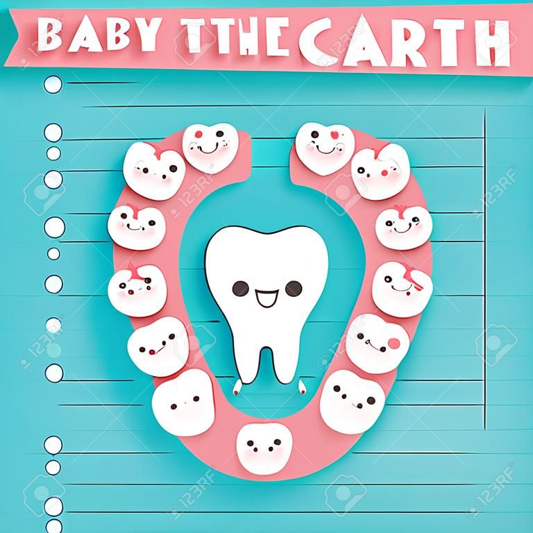 Cartoon baby tooth on the blue background