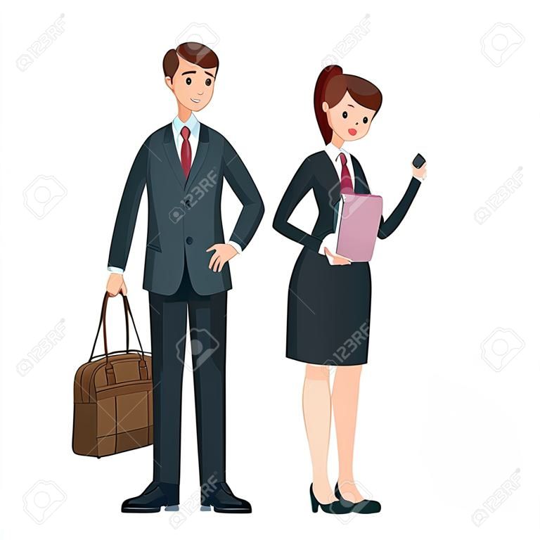 Cartoon business man and woman in full length