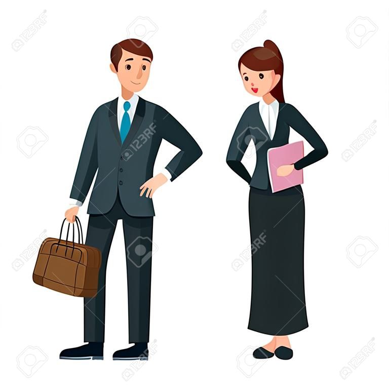 Cartoon business man and woman in full length
