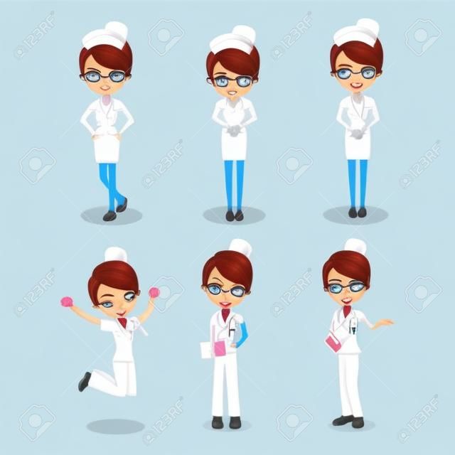 Conjunto De Desenhos Animados De Enfermeira Ou Médico Cirurgião Mulher Em  Poses Diferentes. Royalty Free SVG, Cliparts, Vetores, e Ilustrações Stock.  Image 69378852