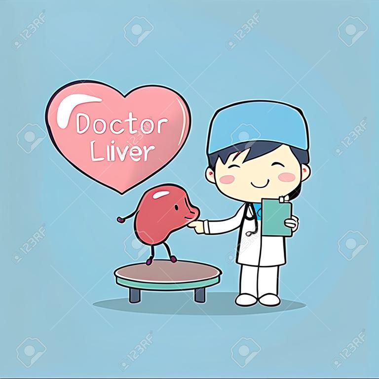 cute cartoon lekarz sprawdzić wątroby, idealne dla koncepcji życia zdrowia