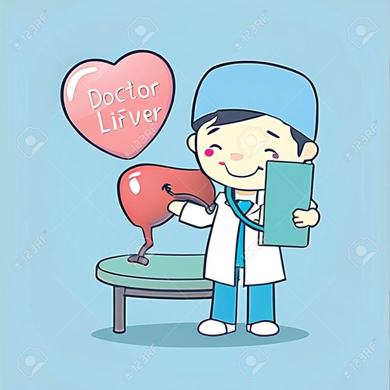 cute cartoon lekarz sprawdzić wątroby, idealne dla koncepcji życia zdrowia